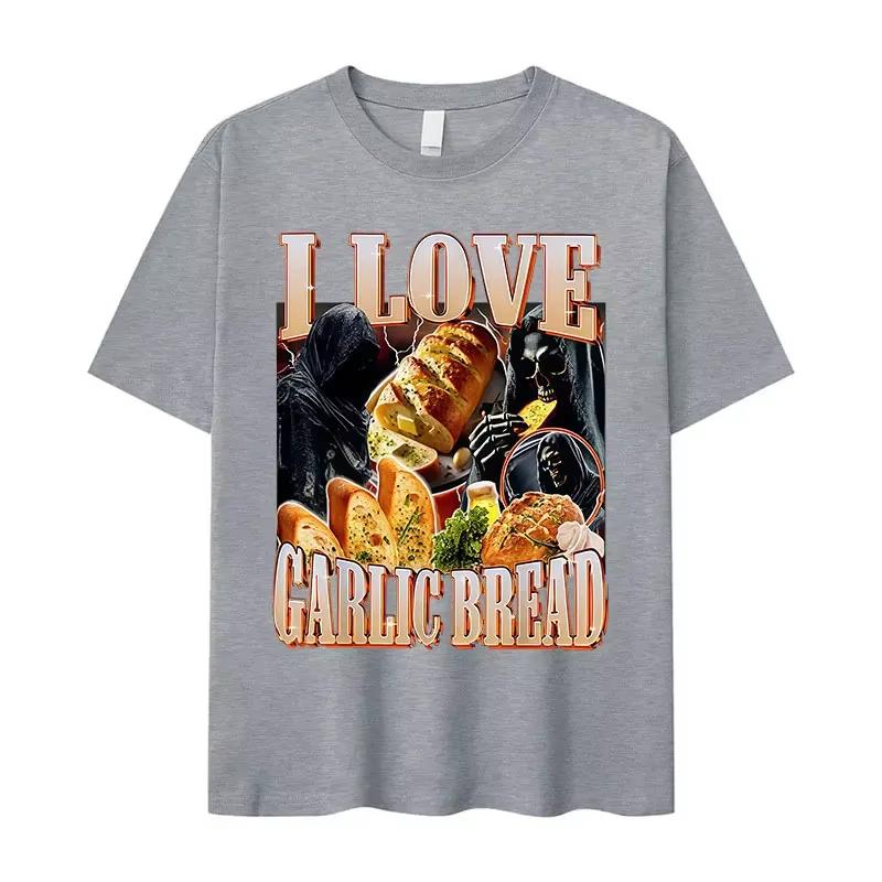 Смешной мем Я люблю чесночный хлеб Скелет Графическая футболка Женская Повседневная Футболка с коротким рукавом Летняя Одежда с круглым вырезом