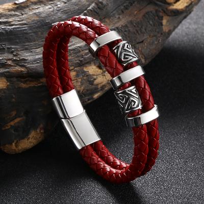 Амулет викингов со скандинавскими рунами, двухслойный мужской кожаный браслет из нержавеющей стали, ювелирные изделия в стиле скандинавской мифологии