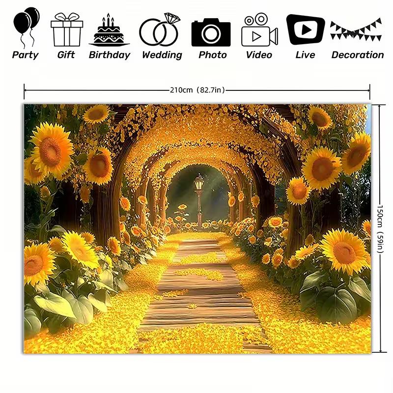 2D Sunflower Tunnel Backdrop with Golden Path Background Cloth