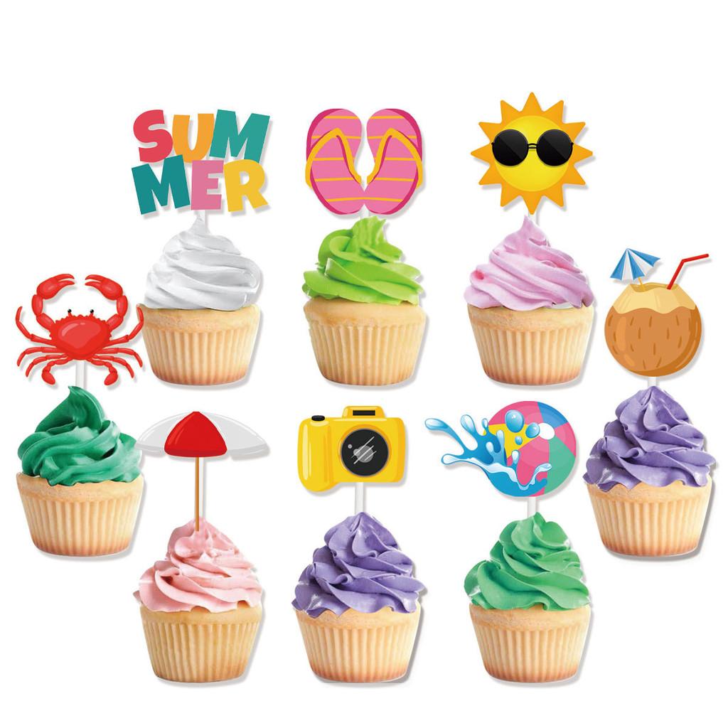 Summer Cake Party Toppers With Paper Flag Inserts Kids Birthday Prop Festival