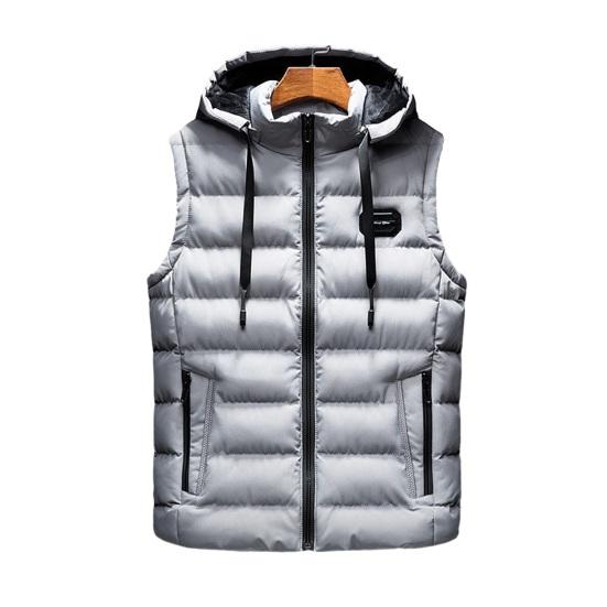 Мужской зимний хлопковый жилет с мягкой подкладкой, толстый теплый без рукавов, с капюшоном, карманами на шнурке, ветрозащитный мягкий теплый мужской однотонный мужской жилет