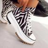 Women Platform Canvas Sneakers Lace -Up High Top Female Casual Shoes Fashion Zebra Pattern Lace Up Lady Sports Boots Spring