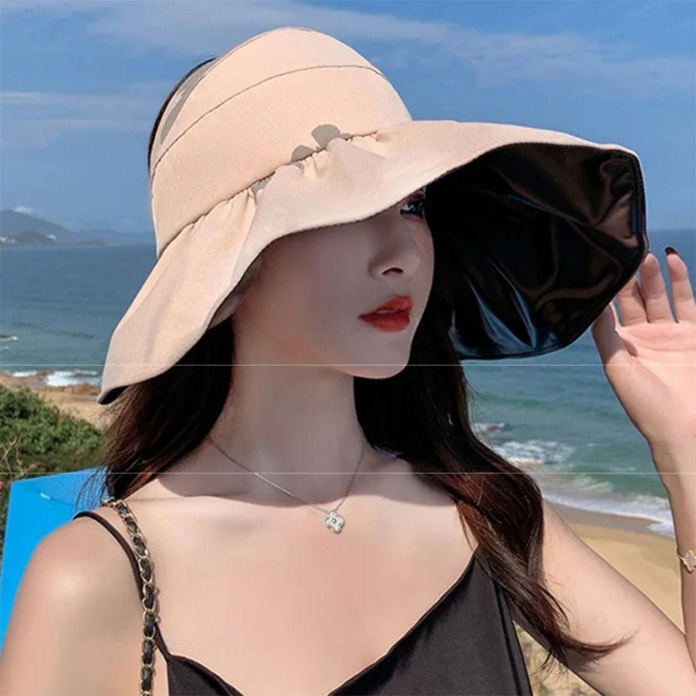 UV Protection Summer Sun Cap Foldable Sunscreen Bucket Hat Large Visor Sun Hat  Ladies