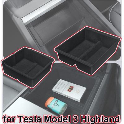 Для Tesla Model 3+ 2024 Новая консольная подлокотная коробка Скрытый органайзер Флокированный ящик для хранения Tesla Model3 2024+ Аксессуары для интерьера