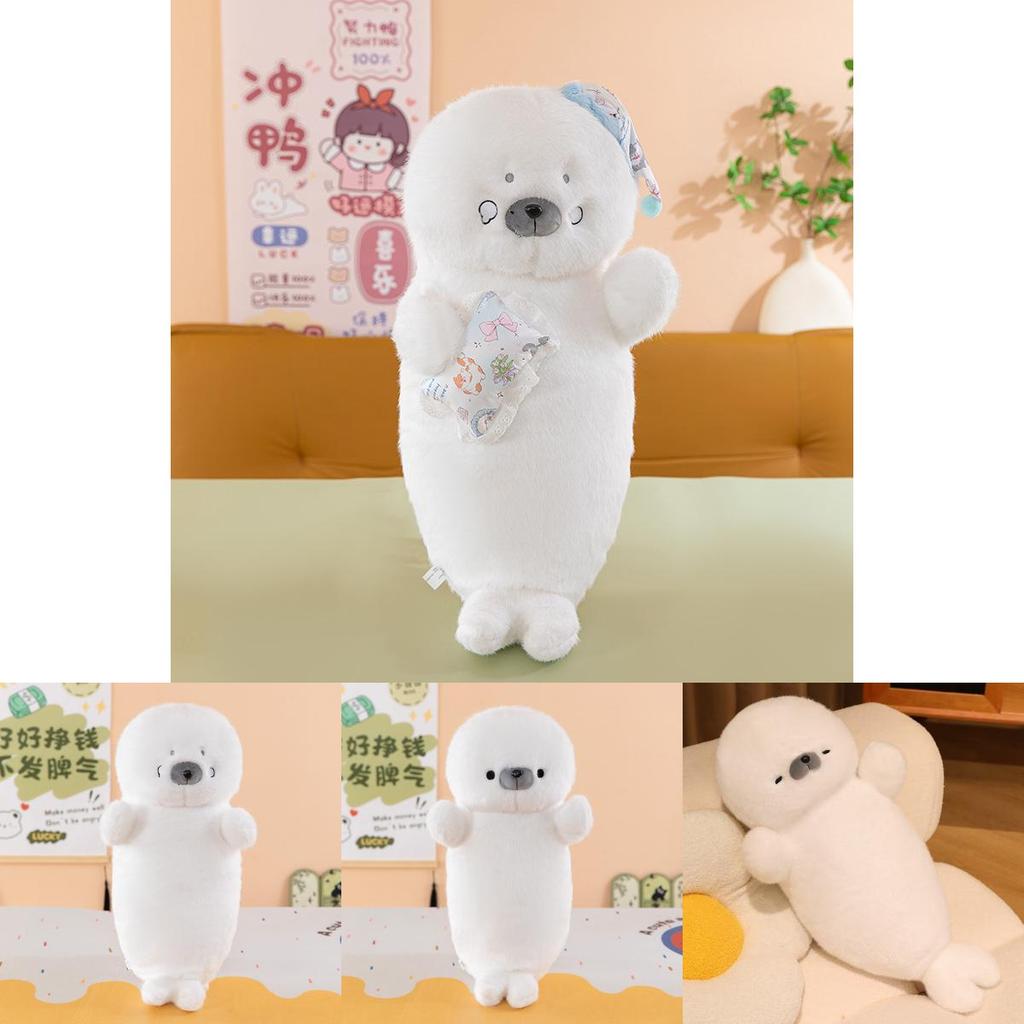 Cute Animal Plush Seal Cushion With Hat And Fish Design For Kids Sleep And Play