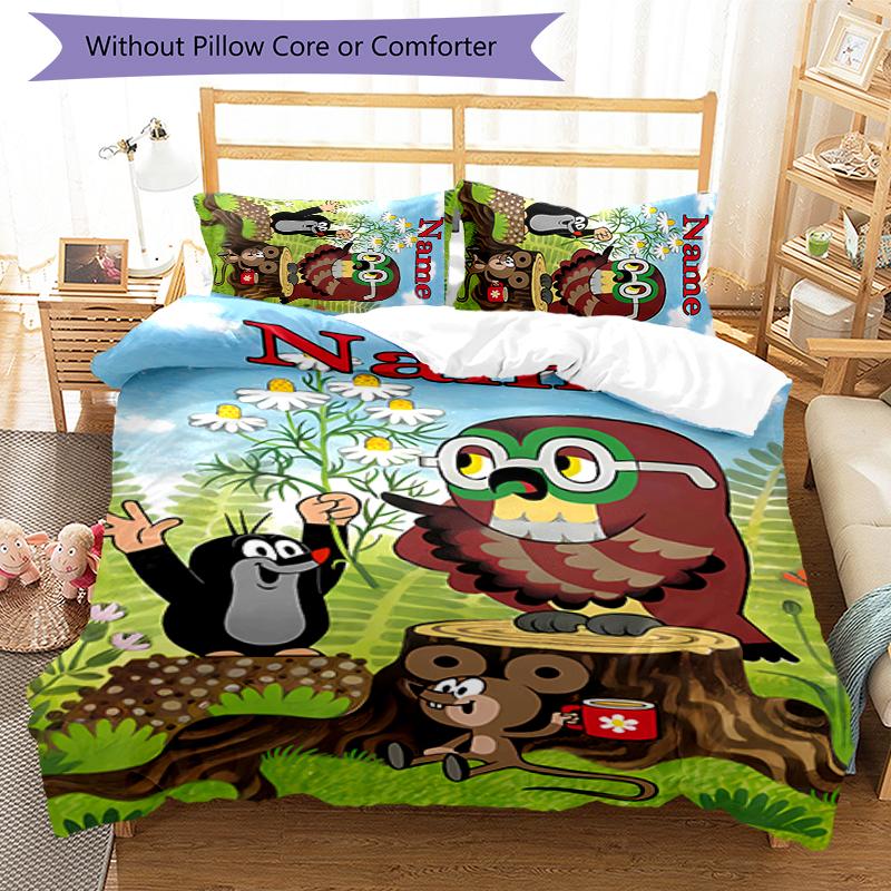 3pcs Custom Name The Little Mole Bedding Set Duvet Cover Closure Includes 1 Duvet Cover & 2 Pillowcases for All Seasons Bedroom Decor