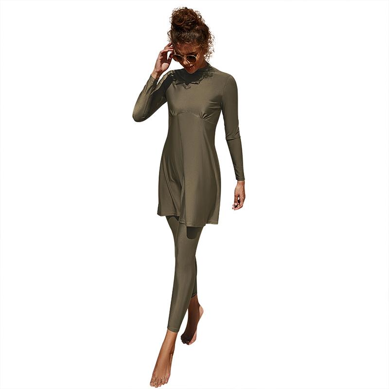 New S-XL Women Muslim Swimwear Slim Long Sleeve Islamic Swimsuit Summer Arab Beach Bikini Modest Full Cover Swimwear Swimming Burkini
