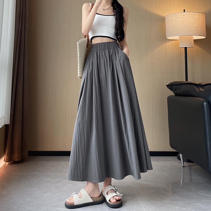 2025 Новая летняя юбка с высокой талией, женская юбка-зонтик А-силуэта, длинная плиссированная юбка, абрикосовая юбка Yamamoto