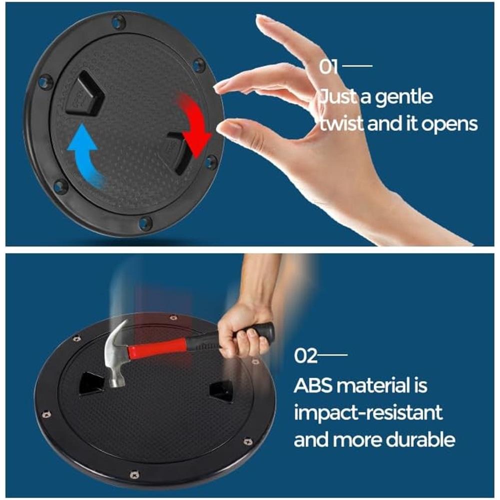 Черные круглые нескользящие смотровые люки - размеры 4", 6", 8" со съемной крышкой - откручивающаяся крышка люка из АБС-пластика для каяка, яхты, черная