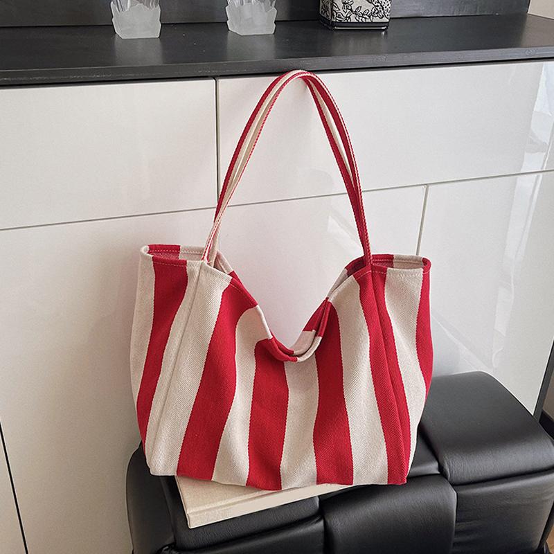 Женская полосатая сумка через плечо Простая сумка для переноски Большая вместимость Стильная плечевая сумка Повседневная сумка для покупок Холщовая сумка для поездок на работу