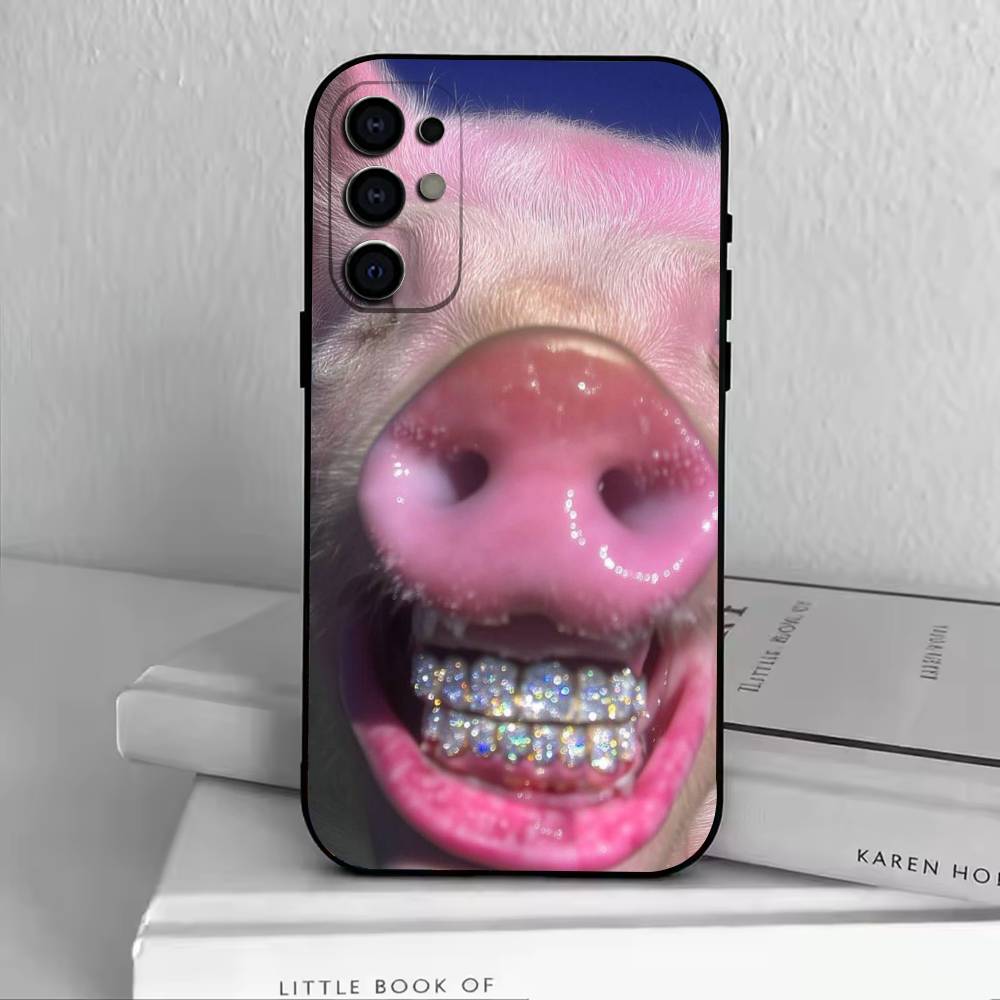 D-Funny Animals Phone Case Black Silicone Soft For Samsung S25,S24,S21,S22,S23,S30,Ultra,S20,Plus,Fe,Lite