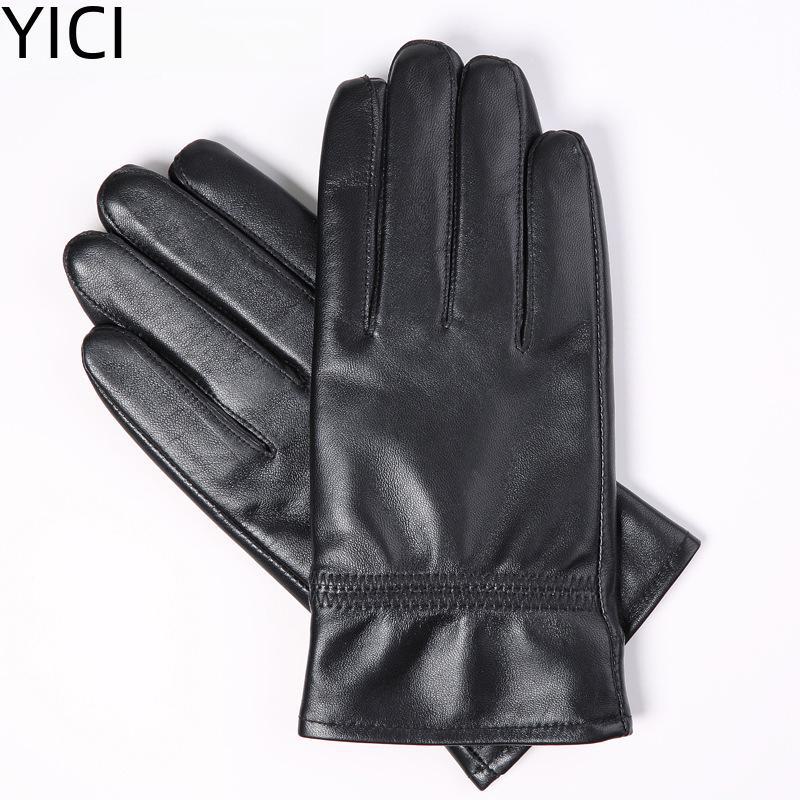 Men's Genuine Leather Cycling Gloves, Thick Velvet-Lined for Warmth, Winter Sheepskin Motorcycle Gloves