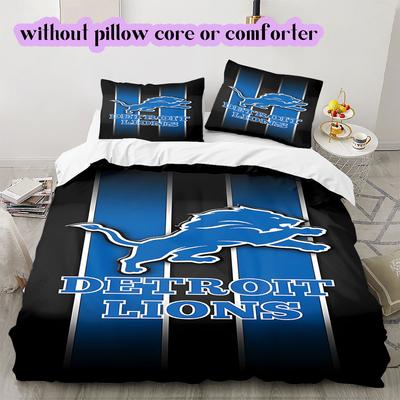 Detroit Lions Rugby Pattern Bedding,Quilt Set Quilt Cover Pillowcase Home Birthday Gift (1*duvet Cover+2*pillowcase,without Core)