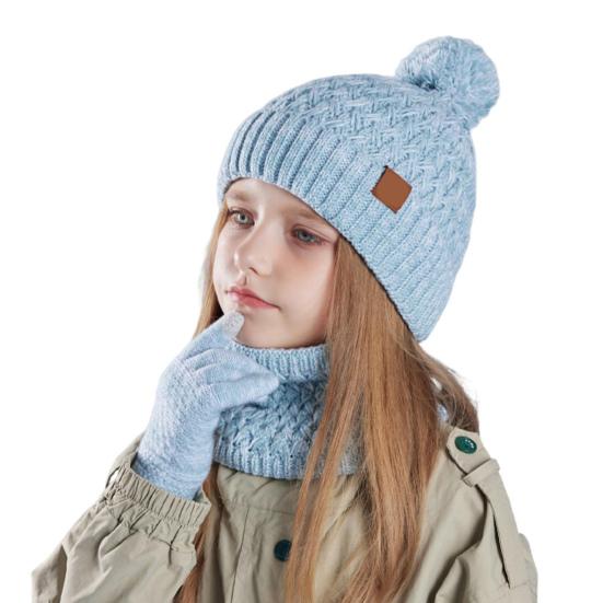 Детская зимняя шапка, перчатки, шарф, комплект для девочек и мальчиков, вязаная шапка с помпоном, утеплитель, варежки, комплект для малышей, аксессуары для холодной погоды для детей 4-10 лет