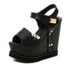 Gdgydh Summer Peep Toe Wedge Sandals Women Platform Increased Height Metal Decoration White Crystal Heeled Sandals Ankle Strap