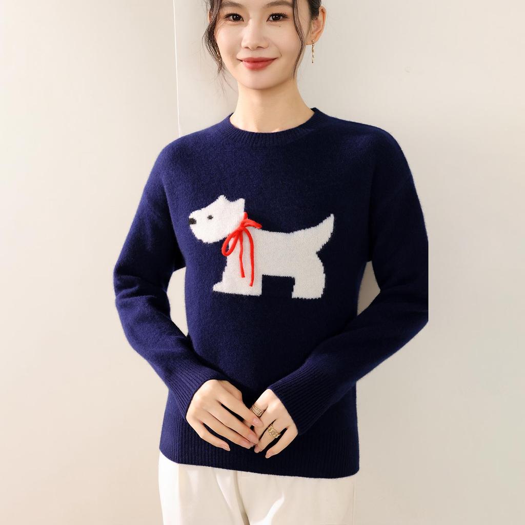 2025 Autumn/Winter 100% Pure Wool Double Ply Round Neck Jacquard Knit Sweater