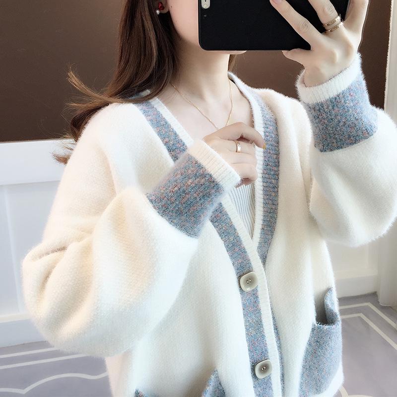 2024 Women's Mink Fleece Knit Cardigan - Loose Fit Sweater for Early Autumn