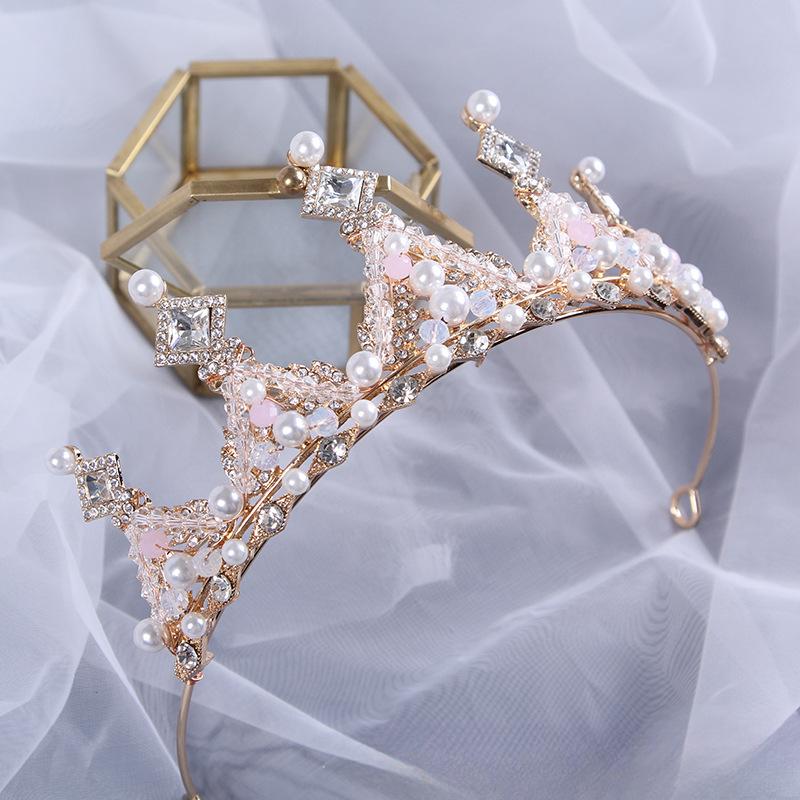 New Children's Handmade Crown Princess High-Grade Crystal Alloy Crown Girl Birthday Performance Headdress