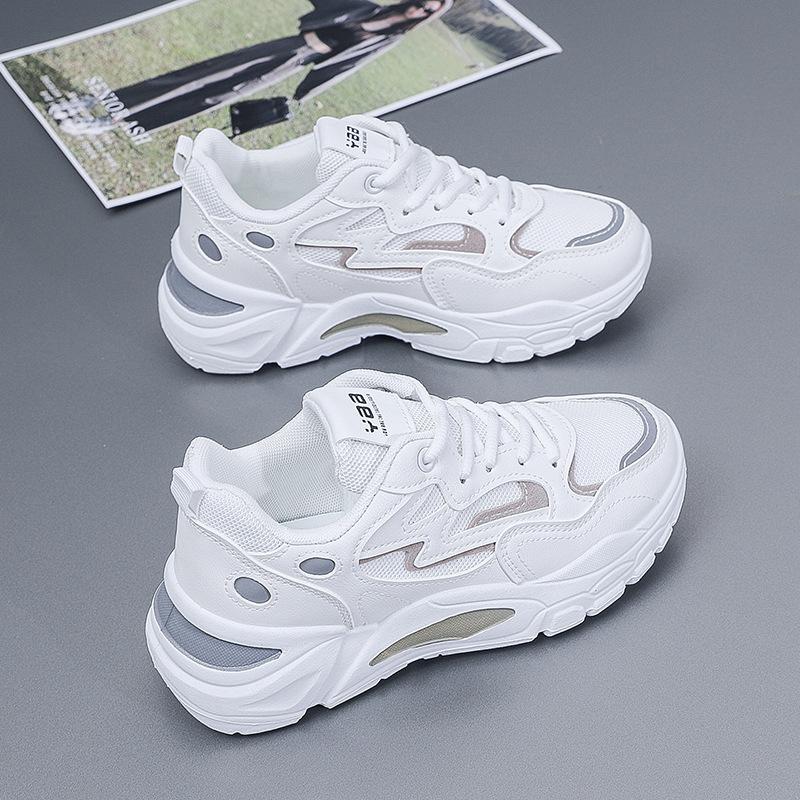 [Индивидуальные] Весенние кроссовки на толстой нескользящей подошве для пап, сетчатые дышащие кроссовки для бега, модные маленькие белые туфли на мягкой подошве для женщин