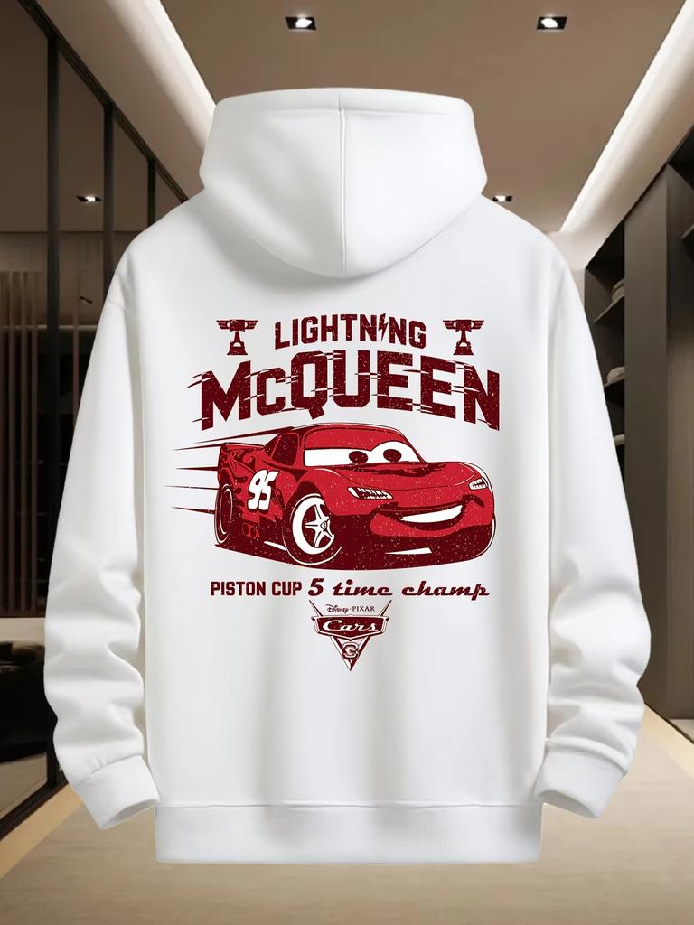 Disney Men's Hooded Sweater Car Story Series Sweatshirt Autumn and Winter Casual White Men's and Women's Top Hoodie
