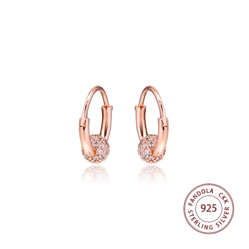 Genuine 925 Sterling Silver Rose Pave Bead Hoop Earrings for Women Fashion Jewelry Silver 925 Wedding Earrings Pendientes