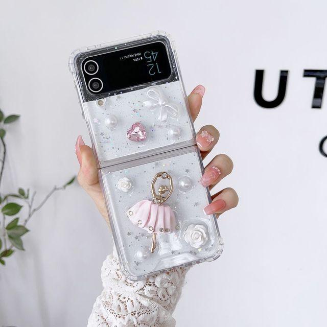 Для Samsung Z Flip 4 Чехол Прозрачный складной чехол с 3D бантом для девочек для Samsung Z Flip 3 5g Zflip4 Противоударная жесткая задняя крышка