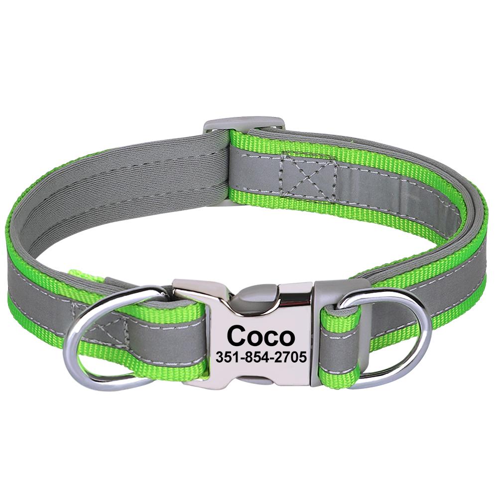 Soft Reflective Personalized Dog Collar Custom ID Collars Durable Nylon Puppy Collar Adjustable for Small Medium Large Dogs