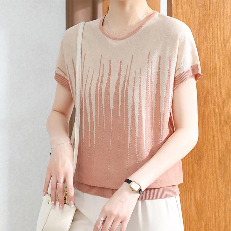 Женские свитера, пуловеры, 2025, лето, короткий рукав, О-образный вырез, принт, вязаный свитер, женские топы, пуловер JJ310