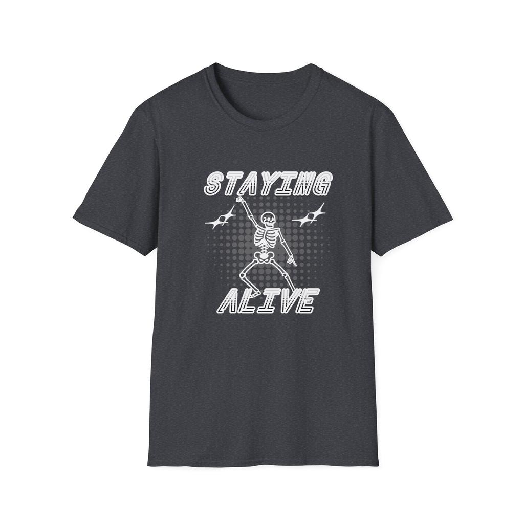 Funny Dancing Skeleton Shirt, Skeleton making a pose Staying Alive t-shirt