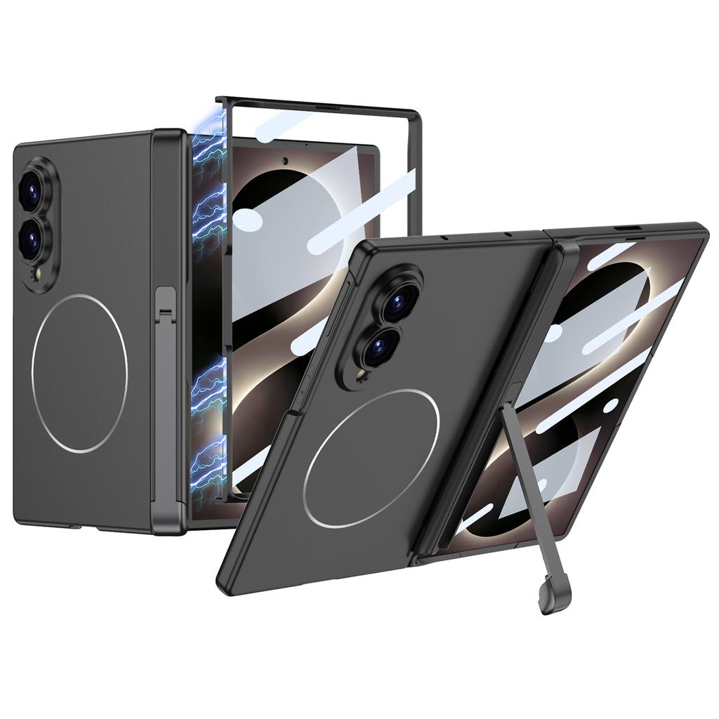 Magnetic Hinge Stand Plastic Case for Samsung Galaxy Z Fold 8 Screen Glass Wireless Charge Ring Cover for Galaxy Z Fold8 Case