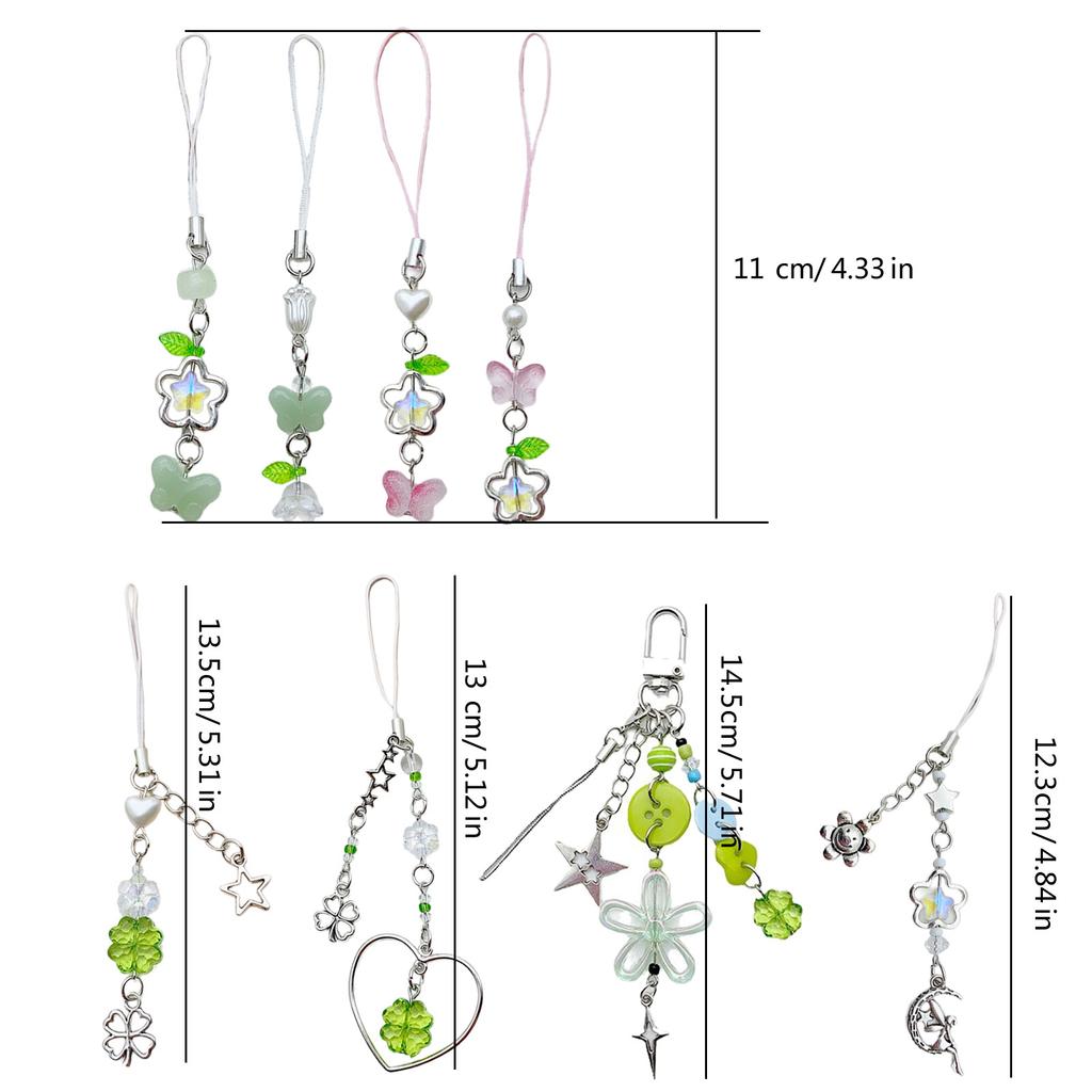 Butterfly Phone Lanyard Four Leaf Clovers Pendant Keychain Flower Beaded Phone Chain Cellphone String Straps for Bag
