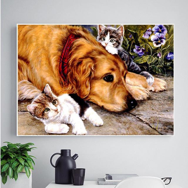 Собака и кошка DIY Кристалл Полный 5D Пластик Алмазная картина Набор для вышивки крестом Художественная мозаика Квадратный горный хрусталь