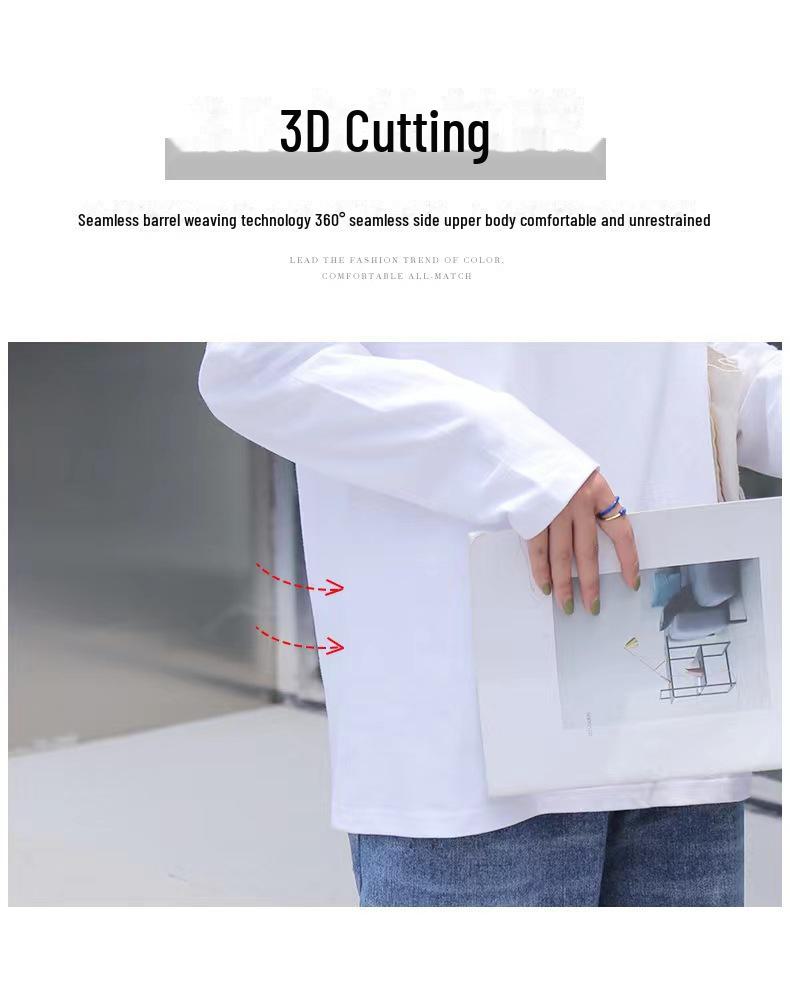 Женская футболка из чистого хлопка с круглым вырезом и длинными рукавами: Свободный многослойный топ на осень/зиму