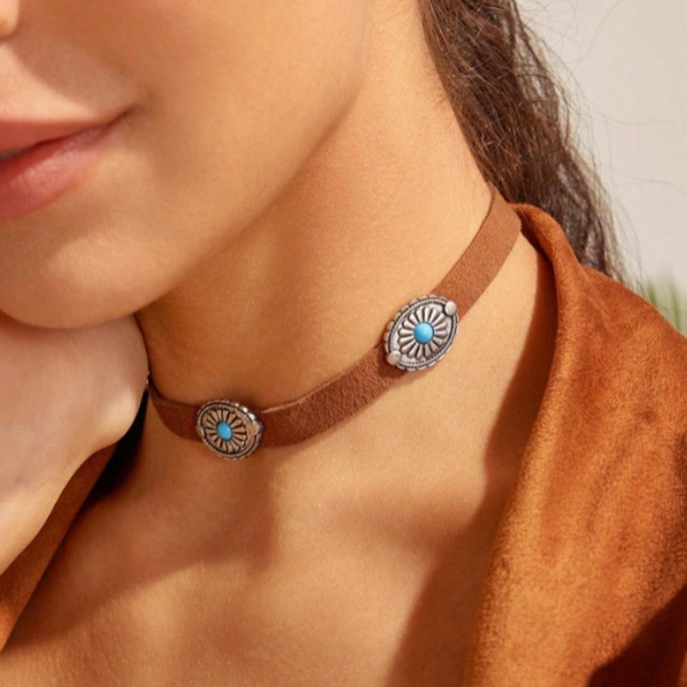 2PCS Ethnic Style Boho Necklace Retro Women Collares Tassel Jewelry Turquoises Necklaces Women