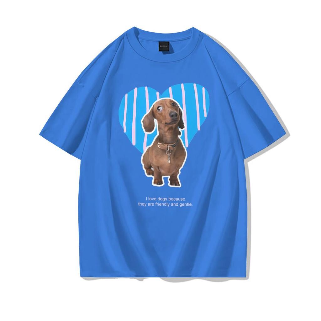 Dachshund Dog With Heart Unisexs Tshirt Harajuku Street Tops Girls Summer Oneck Tops Cute Dog Lover 100 Cotton Tshirt