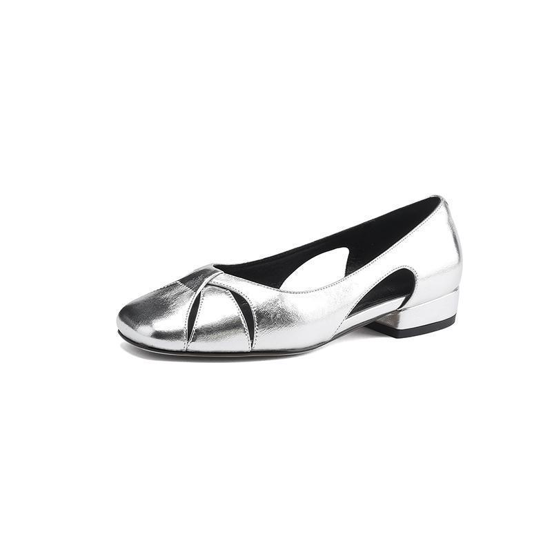 Французские элегантные золотые серебряные туфли-лодочки женские на низком каблуке нескользящие с квадратным носком весна и лето 2025 новая повседневная универсальная женская обувь