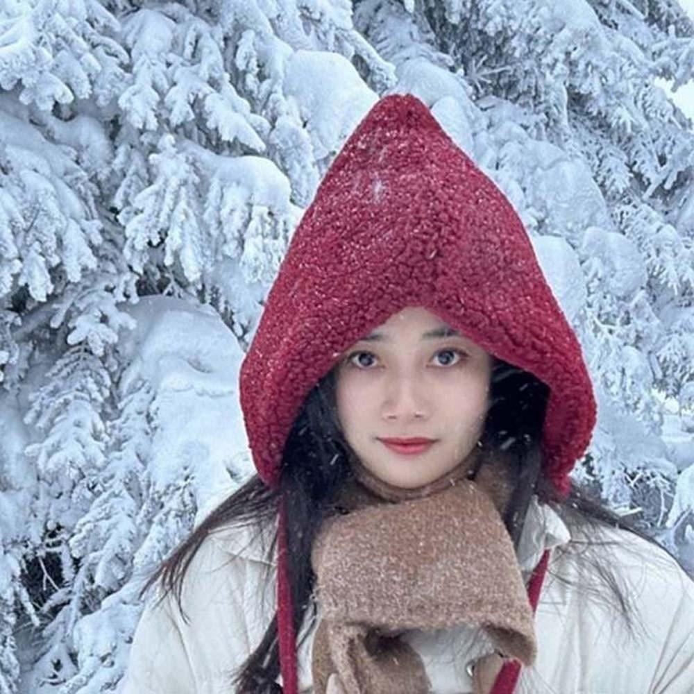 Solid Color New Year Red Hat Fluffy Ear Protection Hat Cute Winter Plush Hat Autumn