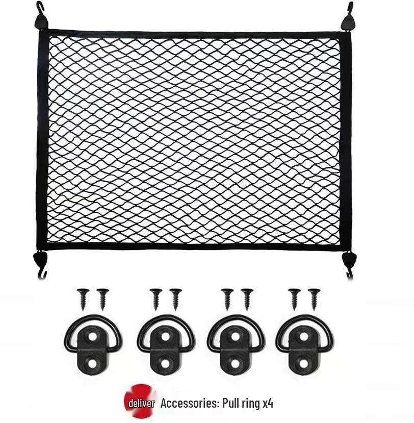 Double-Layer Elastic Car Trunk Storage Net with Hooks