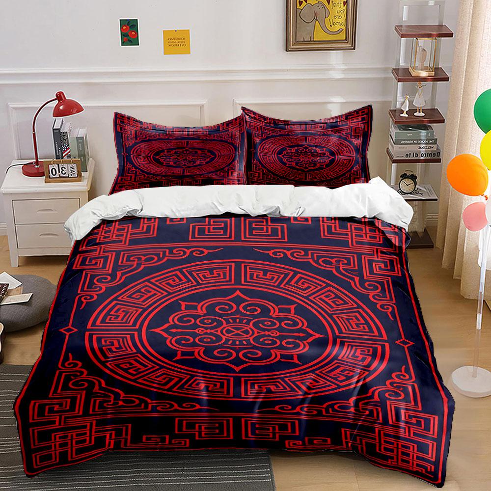 Circular geometric red patterns. Bedding sets Duvet cover sets Duvet covers Pillowcases(1 * Duvet Cover 2 * Pillowcases without duvet insert)