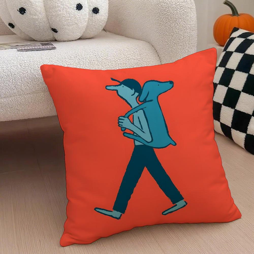Minimal Witty French Art JJean Jullien Cushion Cover Throw Pillow Cover Hidden Button Durable Polyester Chair Cushion