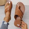 2025 Summer New Women's Casual Sandals Flat-bottomed Toe Slippers Foreign Trade European and American Large-size Women's Shoes