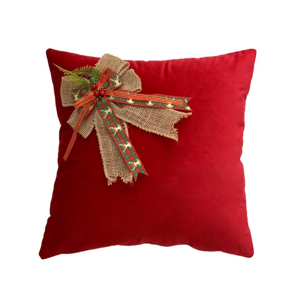 Cute Christmas Cushion Cover Square Bow Pillow Covers Durable Sofa Pillowcases Festive