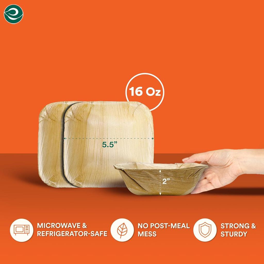 Eco Soul 100% Ekologiczne Kwadratowe Miski Z Liści Palmowych Zestaw 25 Szt.
