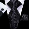 Gold Black Striped Mens Silk Tie Cufflinks Hanky Jacquard Paisley Floral Tie Set