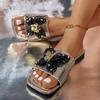 Fashion 2025 Summer Square Toe Women's Slipper Casual Open Toe Sandals Women Fashion Crystal Butterfly Shoes Woman Outdoor Flat Slippers