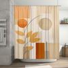 Modern Bathroom Shower Curtain Geometric Floral Design In Beige, Orange White For Home Decor Easy Install With Hook Rings Perfec