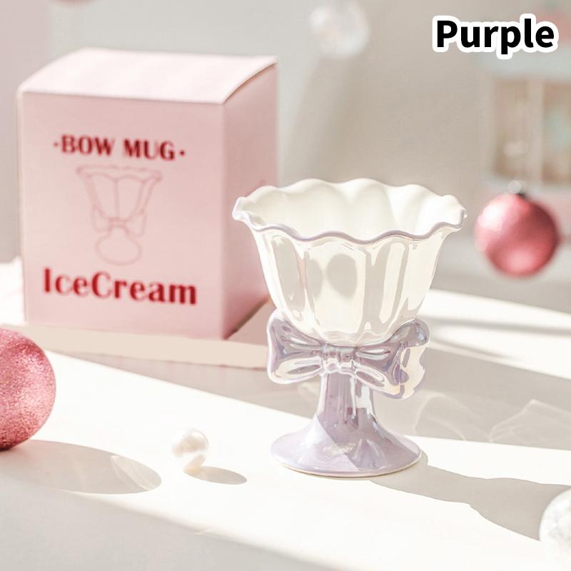 180Ml Bowknot Ceramic Ice Cream Cup Exquisite Dessert Cup Milk Mug Drinkware Photo Props Birthday Gift Girls Gift Party Favors