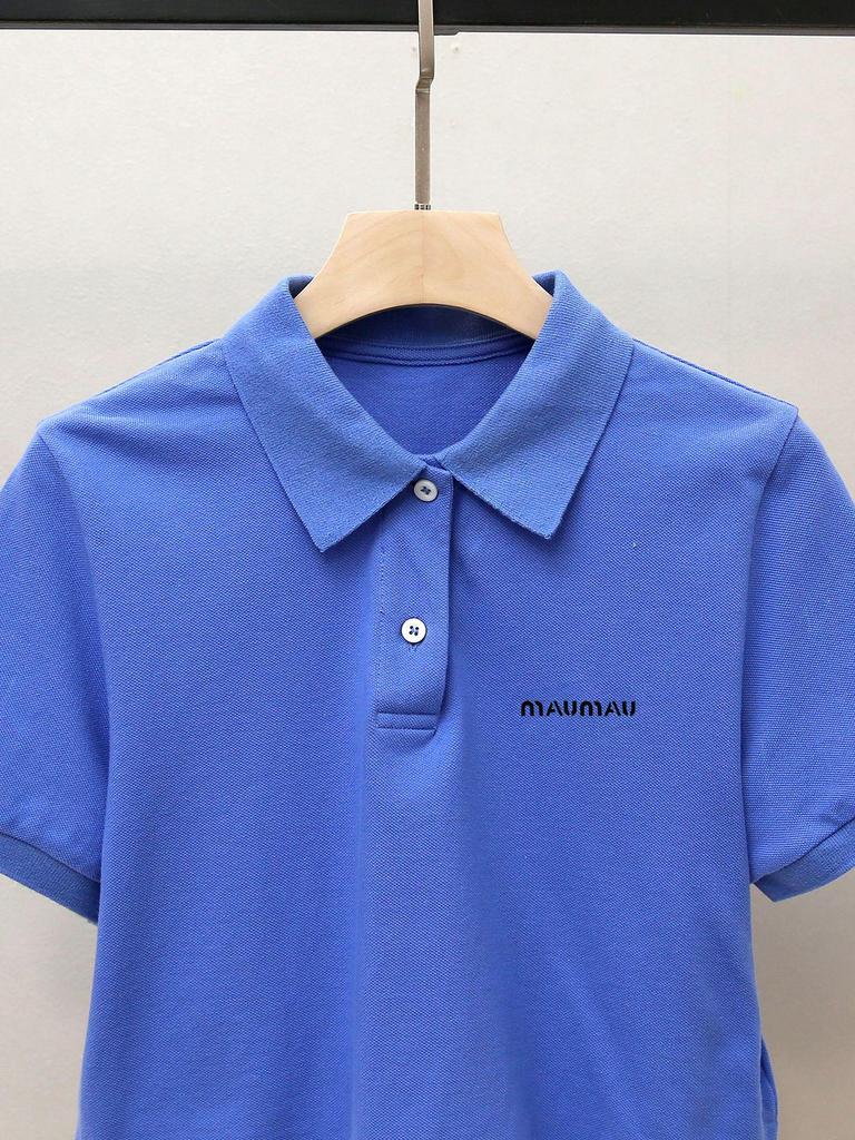 Женская осенняя омолаживающая однотонная рубашка поло с отложным воротником и короткими рукавами на половину застежке