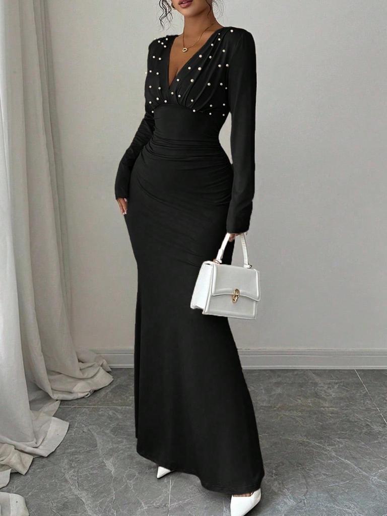 Элегантное вечернее платье большого размера с жемчугом и поясом, подчеркивающим талию, для женщин