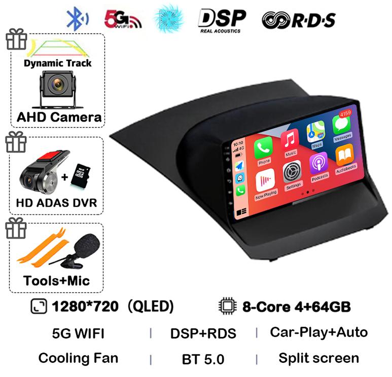 Android 14 Carplay Auto 4G+WIFI для Ford Fiesta 2009-2017 Автомобильное радио Мультимедиа Стерео Видеоплеер Навигация GPS 360 Caemra DSP
